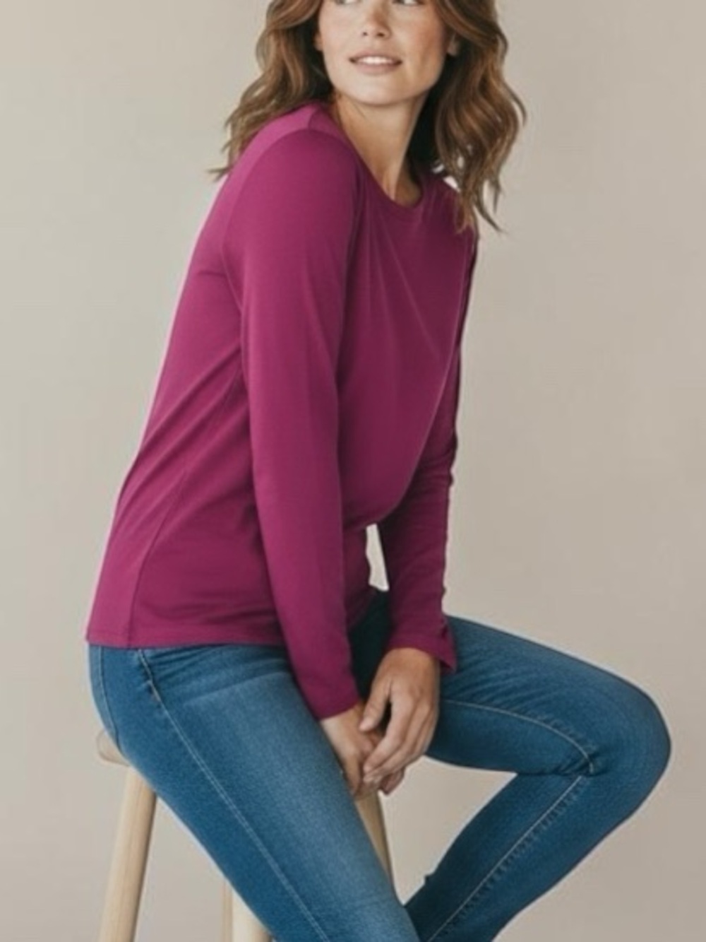 Talbots Long-Sleeve Crewneck Top in maroon red